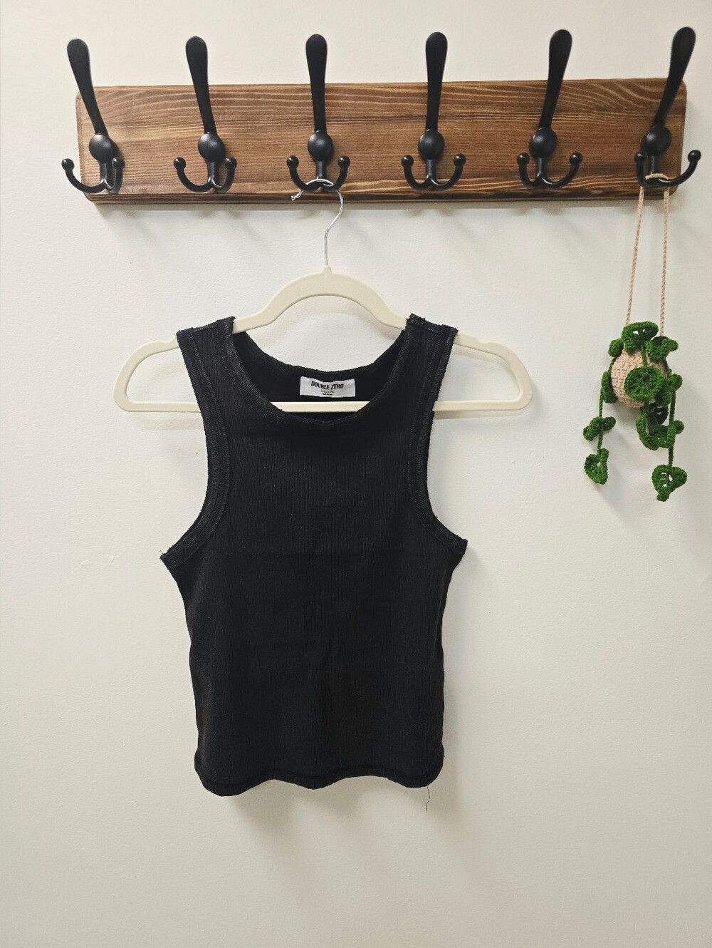 Double Zero Black Acid Wash Ribbed Racer Tank Top